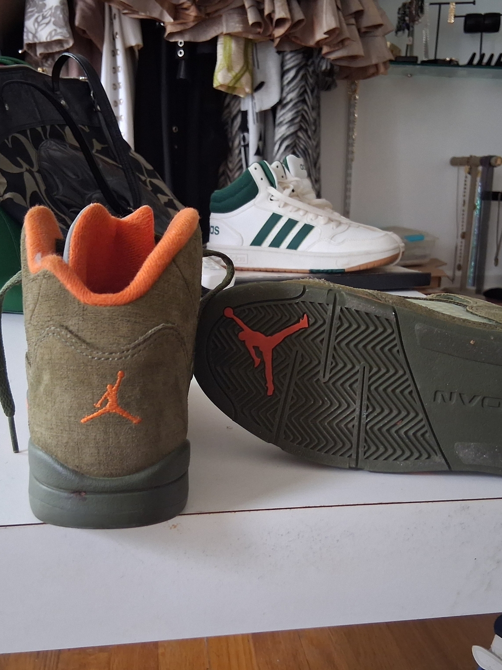 Jordan Olive Green Suede Sneakers with Orange Lining